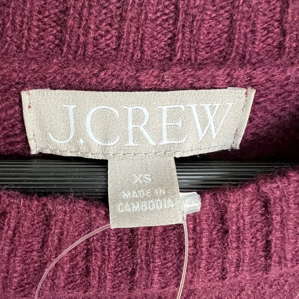 J.Crew Womens Oversized XS Lambswool‎ Short Sleeve Crewneck Sweater Burgundy